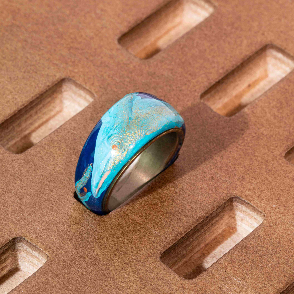 Ocean Whale Song · Hand-Painted 925 Silver Relief Ring
