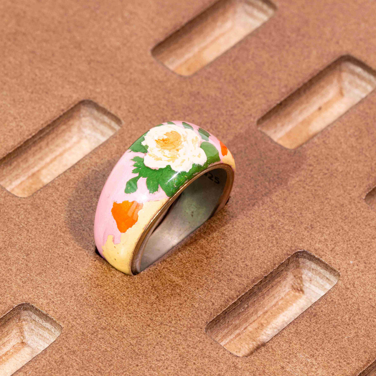 Blossom Whispers · Hand-Painted Floral 925 Silver Ring