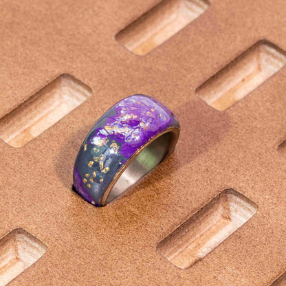Twilight Bloom Ring – 925 Silver Hand-Painted Purple Floral Relief Jewelry
