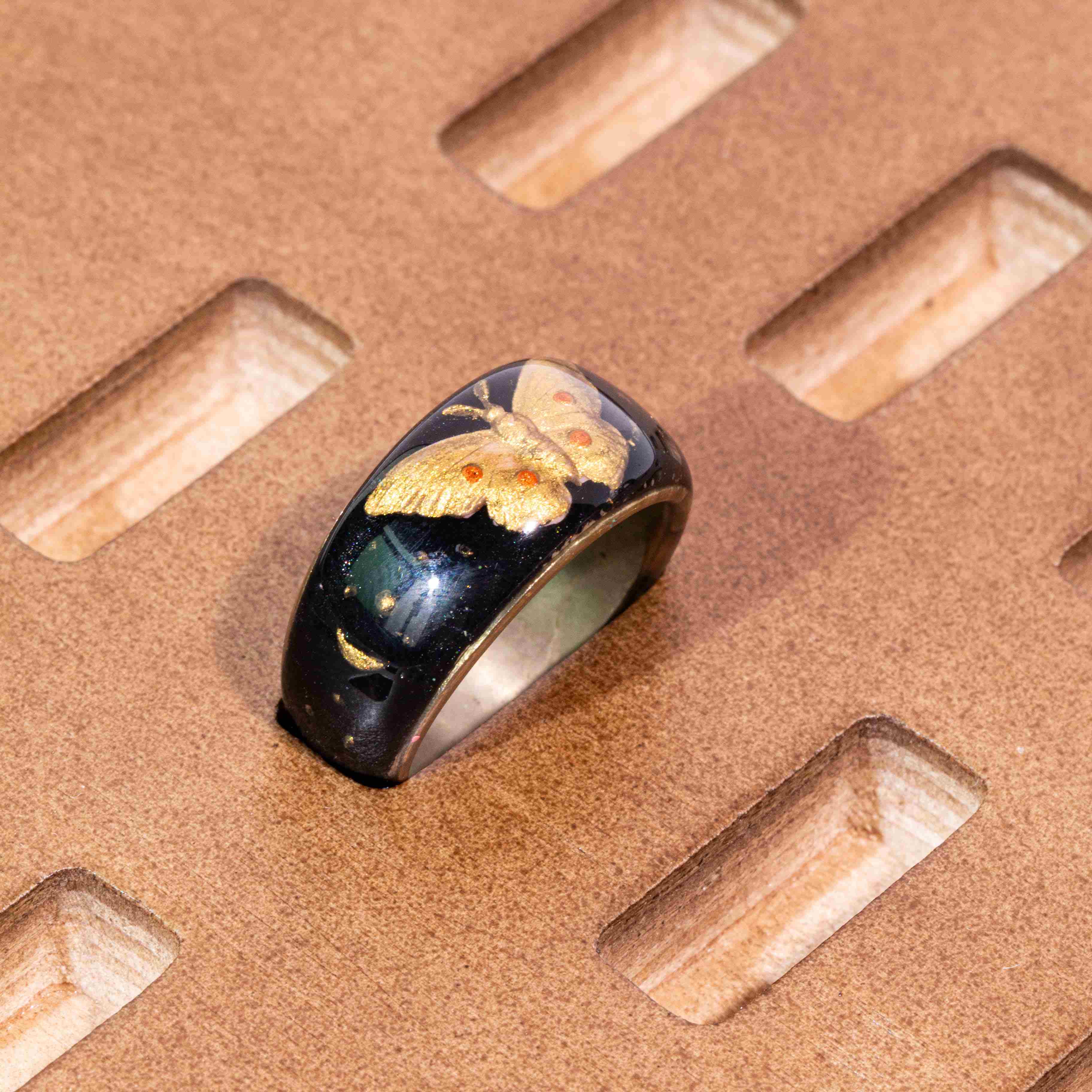 Golden Nocturne · Gilded Butterfly Relief 925 Silver Ring