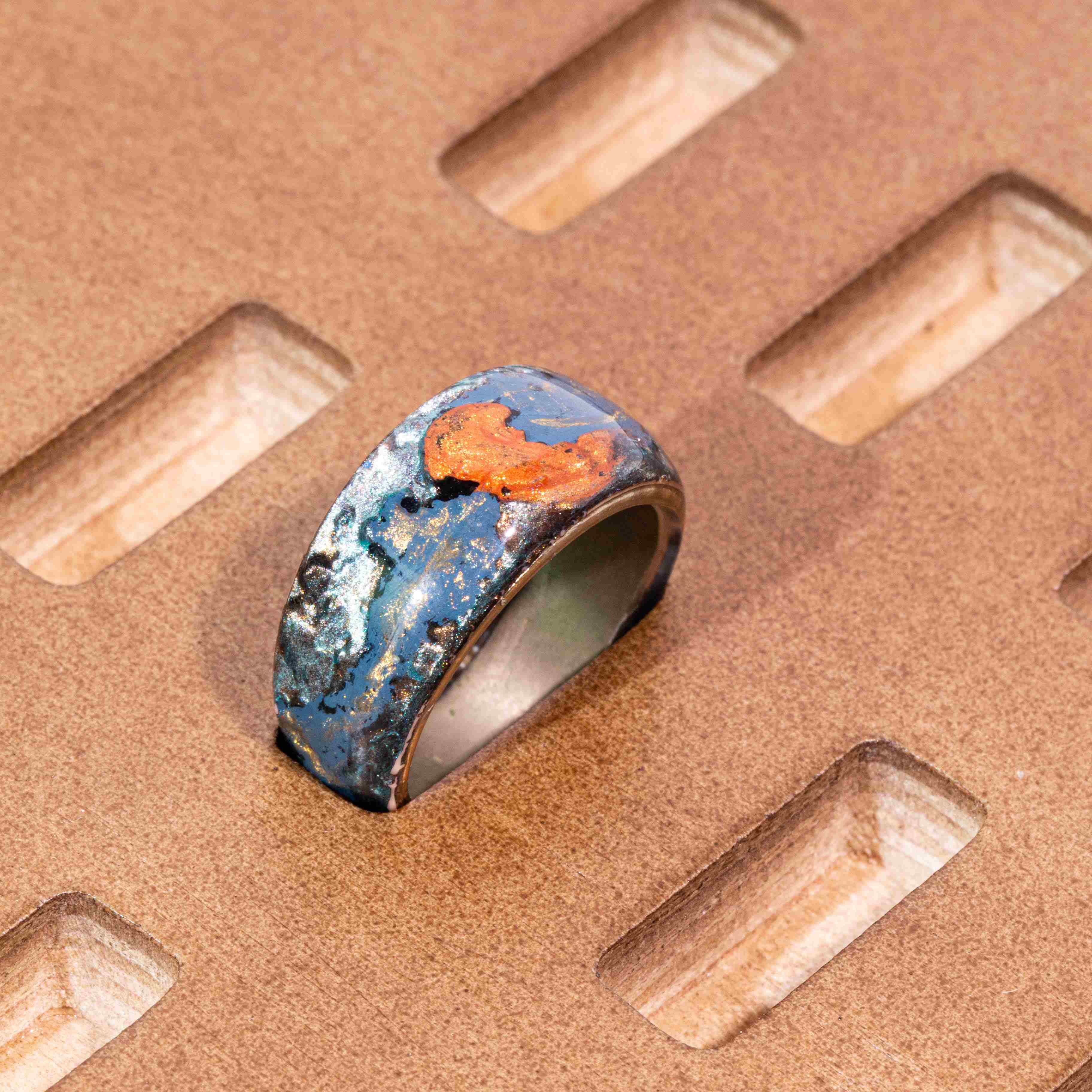 Mystic Mushroom Mist · Hand-Painted 925 Silver Forest Ring