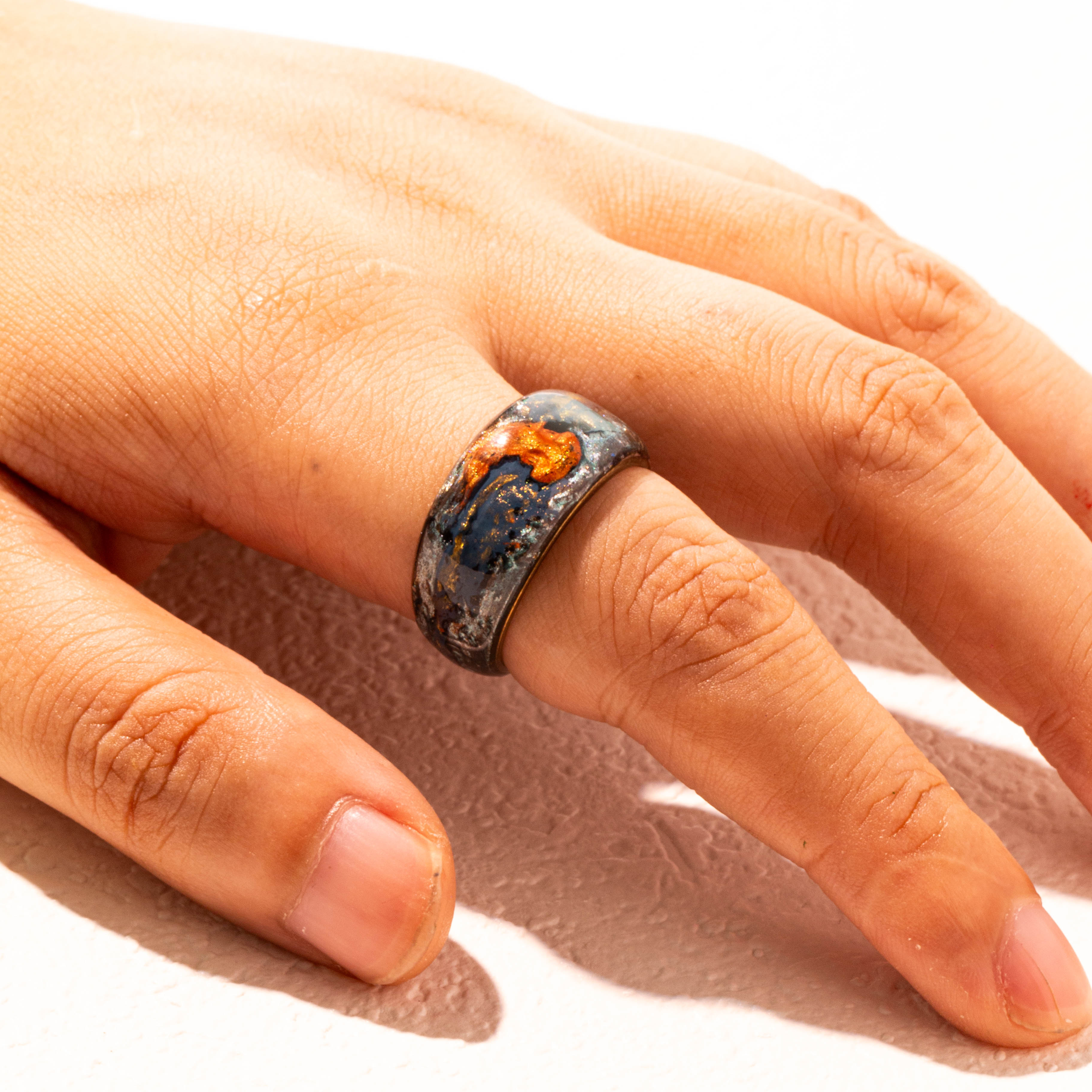 Mystic Mushroom Mist · Hand-Painted 925 Silver Forest Ring