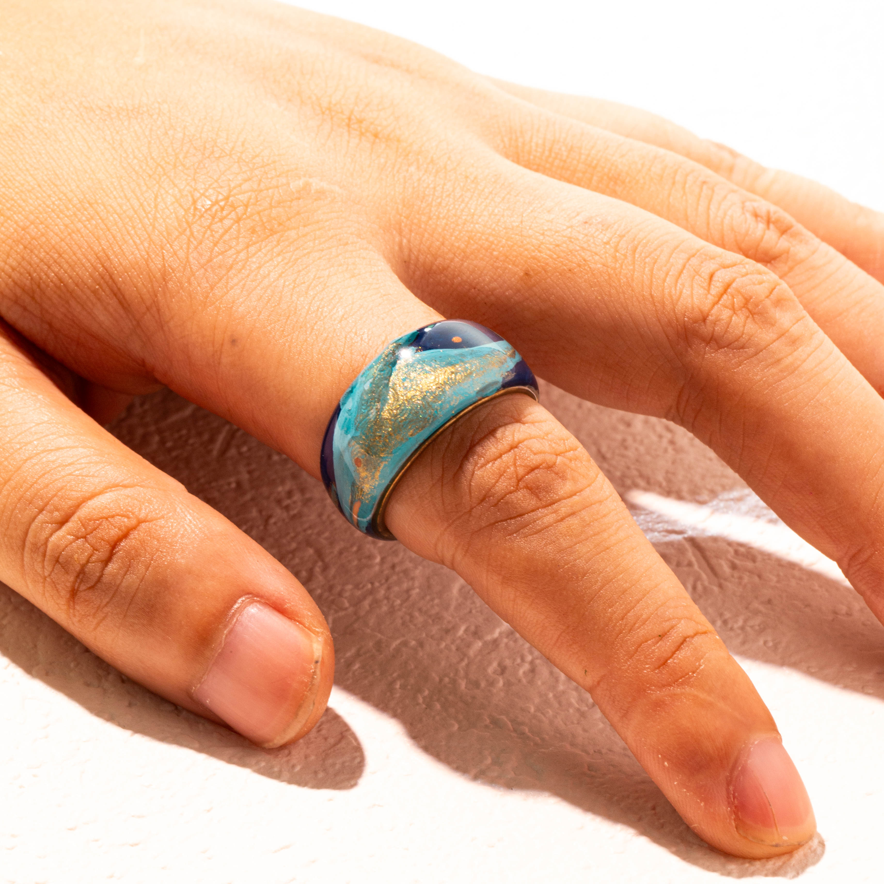 Ocean Whale Song · Hand-Painted 925 Silver Relief Ring