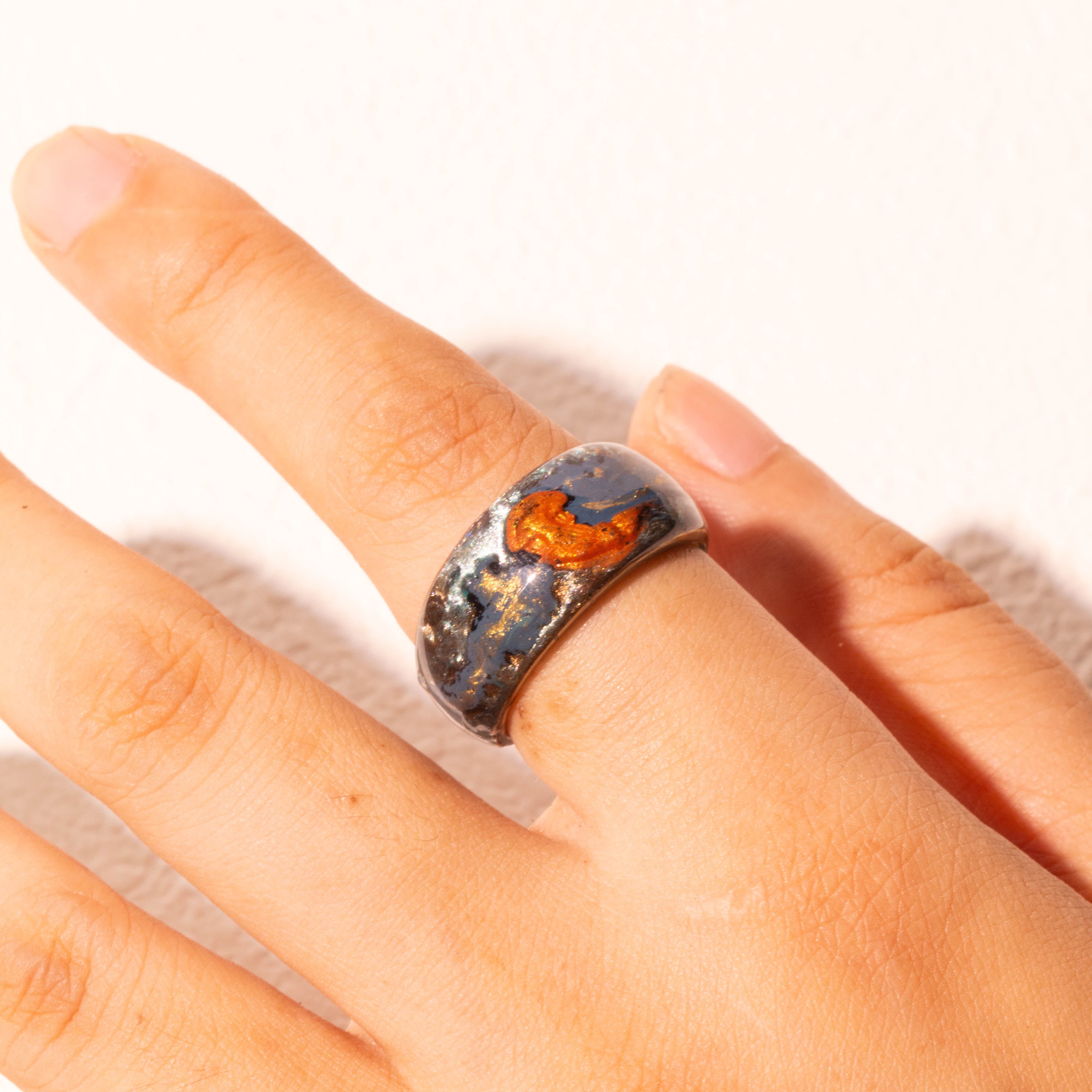 Mystic Mushroom Mist · Hand-Painted 925 Silver Forest Ring
