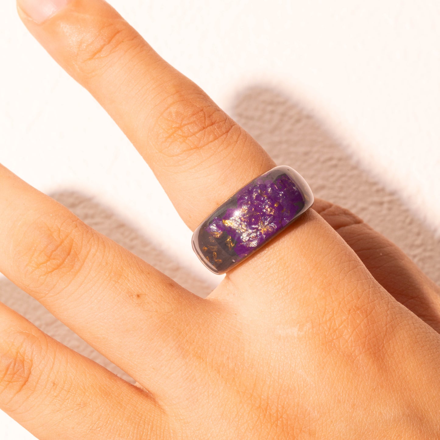 Twilight Bloom Ring – 925 Silver Hand-Painted Purple Floral Relief Jewelry