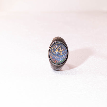 Celestial Pentagram Ring – 925 Silver Handmade Galaxy Resin Talisman