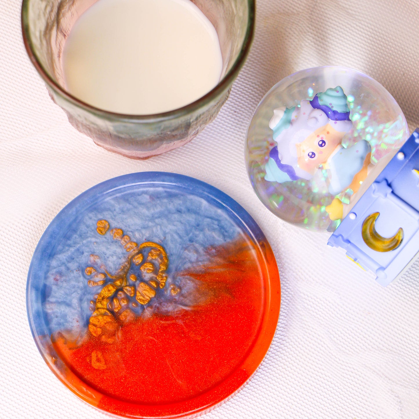 Handcrafted Resin Art Coaster - Unique Blue and Red Abstract Design with Gold Swirls | Perfect Valentine's Day Gift for Art Lovers