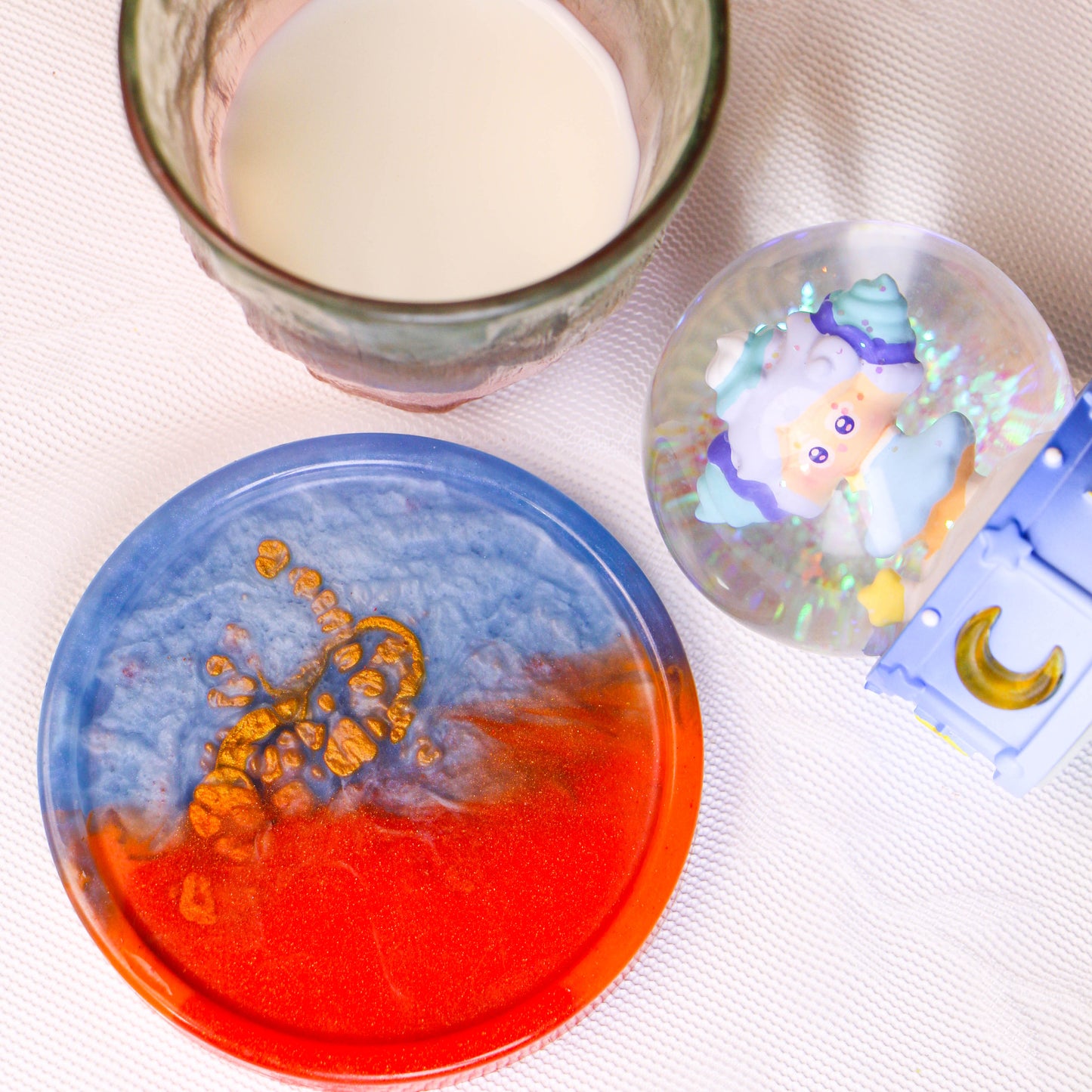 Handcrafted Resin Art Coaster - Unique Blue and Red Abstract Design with Gold Swirls | Perfect Valentine's Day Gift for Art Lovers