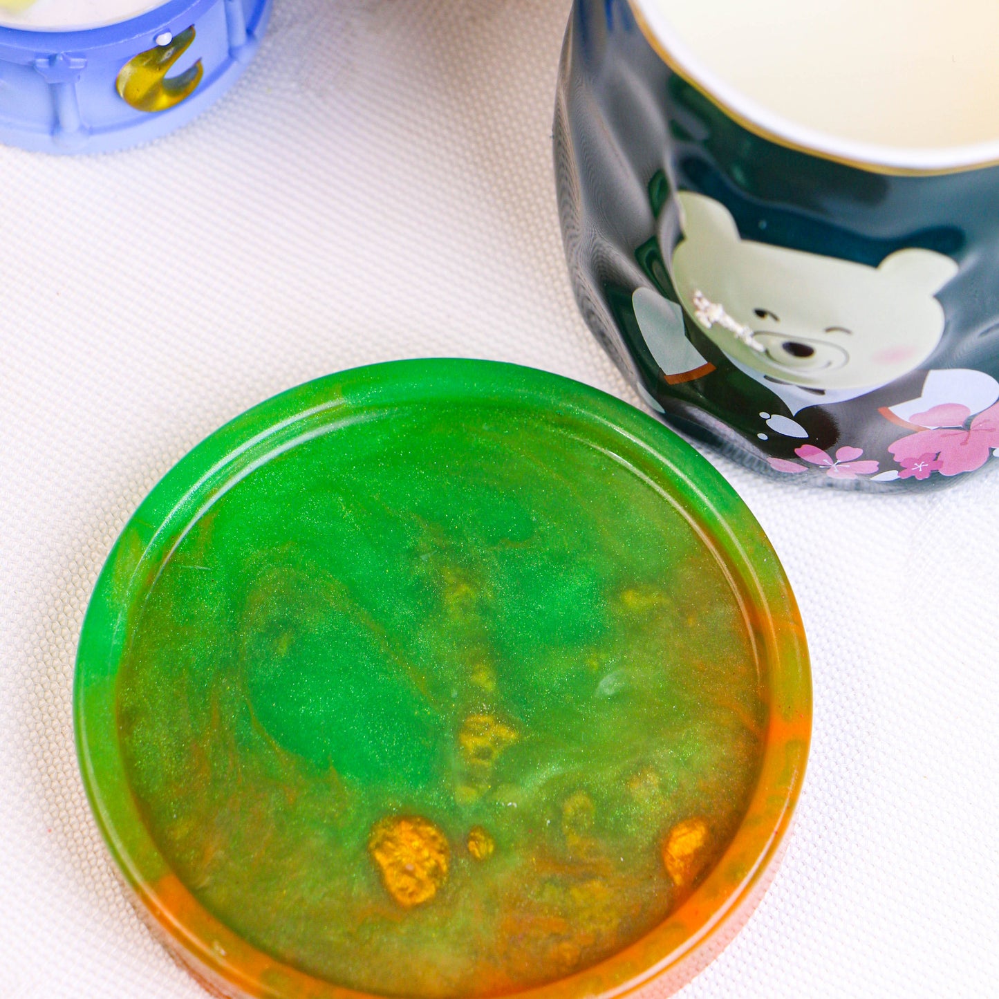 Handcrafted Resin Art Coaster - Vibrant Green and Orange Jade Design | Unique Valentine's Day Gift for Nature Lovers