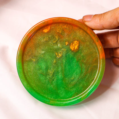 Handcrafted Resin Art Coaster - Vibrant Green and Orange Jade Design | Unique Valentine's Day Gift for Nature Lovers