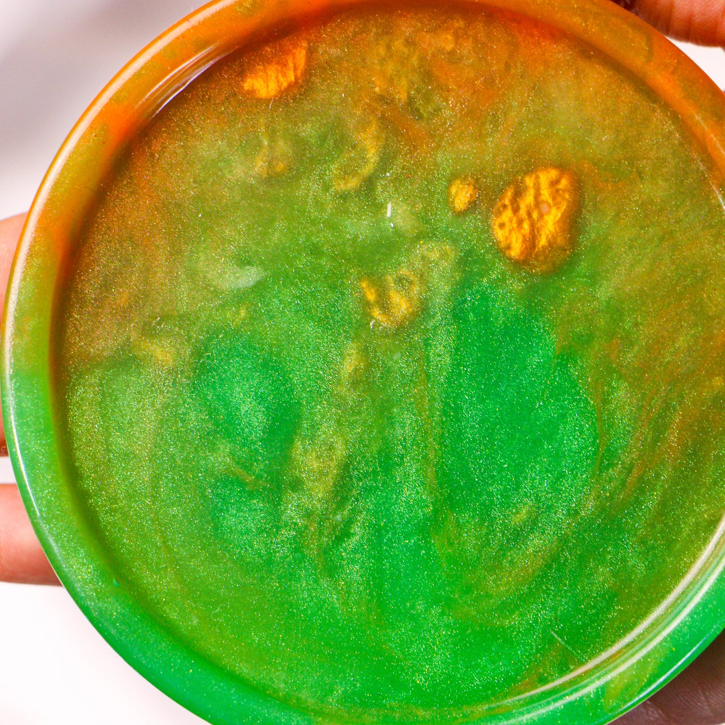 Handcrafted Resin Art Coaster - Vibrant Green and Orange Jade Design | Unique Valentine's Day Gift for Nature Lovers